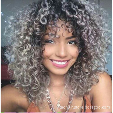 Wholesale Price colorful High-Temperature  Synthetic Wigs sliver gray  Black Orange Brown color  Afro Curly Wigs for black women